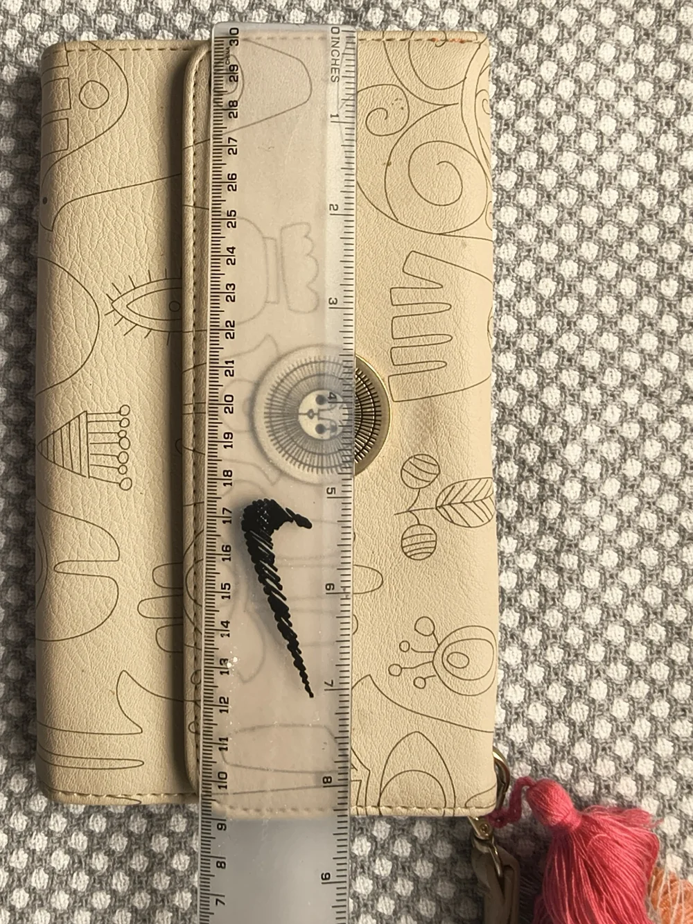 Beige Wristlet Clutch Wallet with Tassel Accent